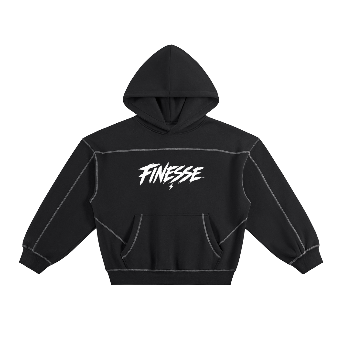 Contrast-Stitched Boxy Fleece Hoodie